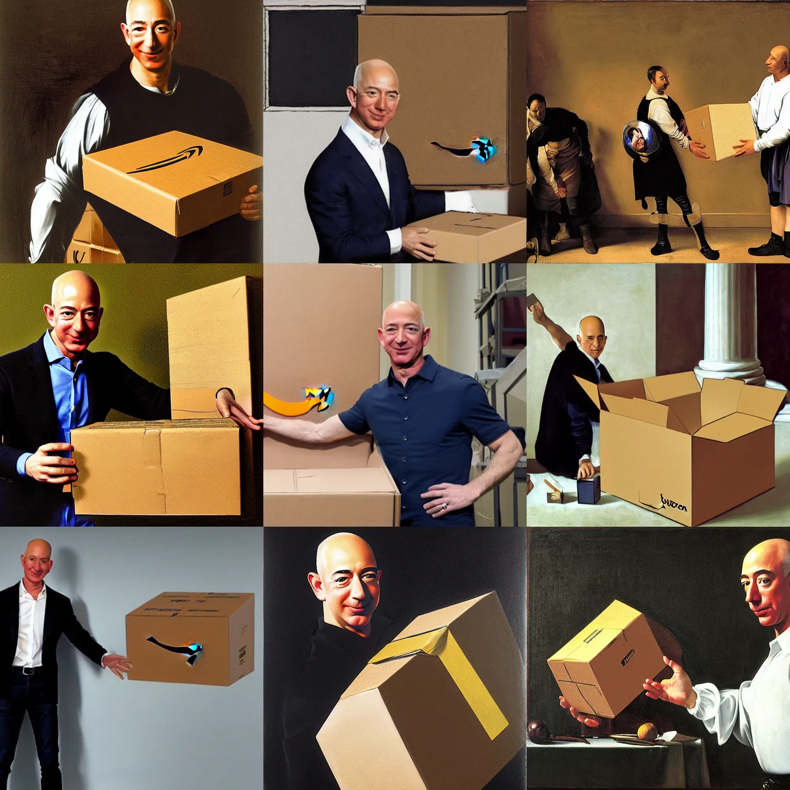 Prompt: jeff bezos, unboxing an amazon parcel. painted by caravaggio