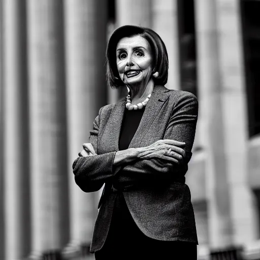 Image similar to Nancy Pelosi, at the New York Stock Exchange, XF IQ4, 50mm, F1.4, studio lighting, professional, 8K