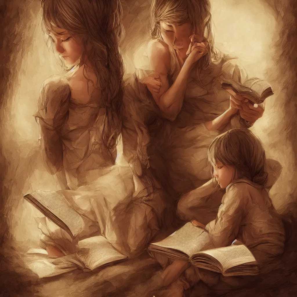 Image similar to village girl reading a book, cinematic, intricate, elegant, highly detailed, digital painting, artstation, concept art, smooth, sharp, focus, illustration, art by artgerm and Johfra Bosschart