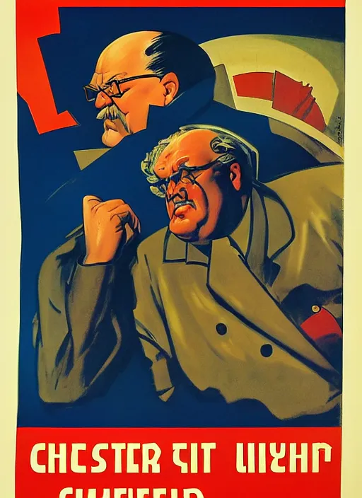 Image similar to soviet propaganda poster. gk chesterton. portrait by jean giraud and anton otto fischer and john philip falter and will eisner and gil elvgren