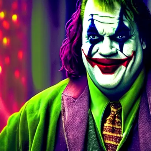 Image similar to stunning awe inspiring chris farley as the joker movie still 8 k hdr atmospheric lighting