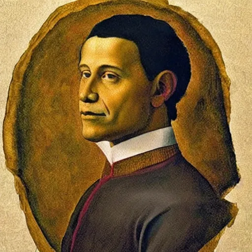 Image similar to portrait of barack obama, short hair. painting by leonardo da vinci