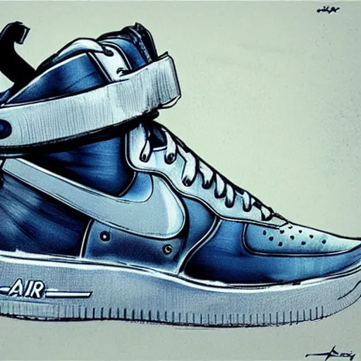 Prompt: art by christopher shy on nike air force 1 shoes