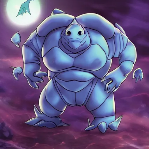 Prompt: a mixture between gengar and blastoise, ghost turtle pokemon hybrid, water and darkness