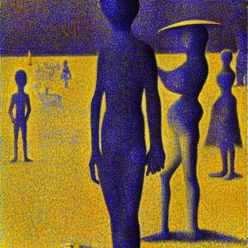 Image similar to film still of Alien painting by Georges Seurat