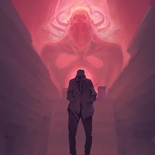 Prompt: a portrait of H.P. Lovecraft playing the part of Cthulhu, half-man half-demon, ambient lighting, 4k, anime key visual, lois van baarle, ilya kuvshinov, rossdraws, artstation