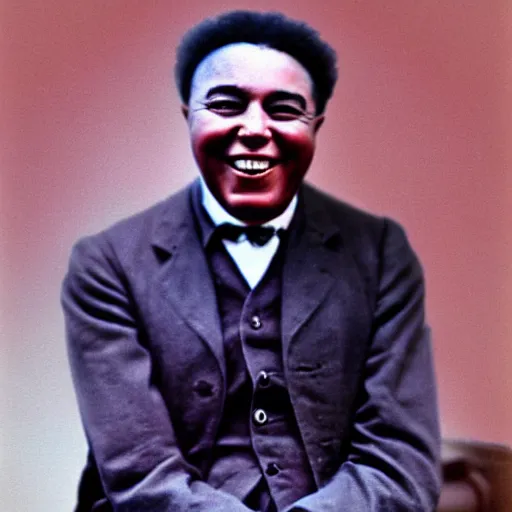 Prompt: realistic photo of old charlie parker at age 7 6, smiling, vintage colorized photo