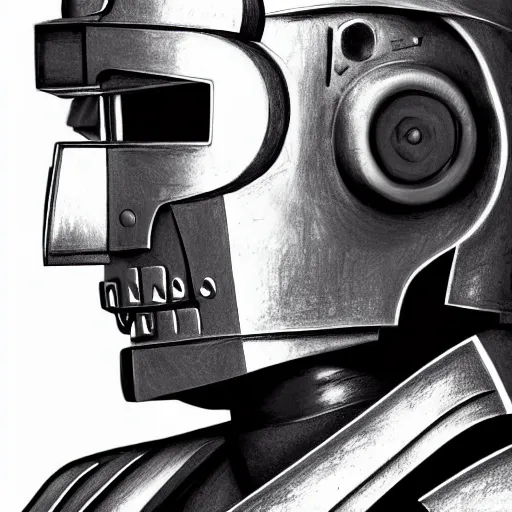 Prompt: close up realistic cyberman with half of his mask broken off showing david tennant pencil sketch cinematic lighting, render, fantasy