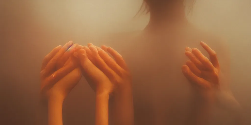 Image similar to a blurry closeup picture of gorgeous human bodies intertwined, female bodies, hands, dripping wet, macro photography, long exposure photograph, surrealism, anamorphic bokeh, cozy, soft light, cyan and orange, caustic, atmospheric fog, octane render, cinematic