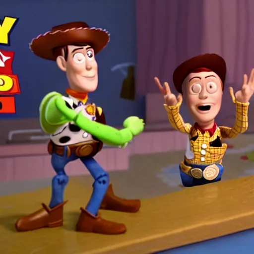Image similar to scene from claymation toy story directed by wes anderson, 4 : 3 aspect ratio