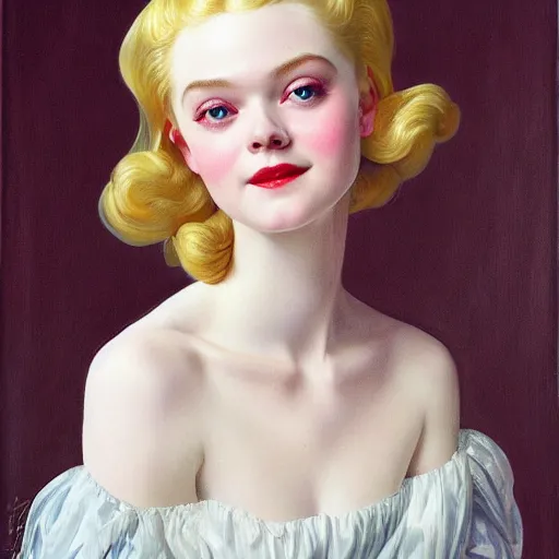 Prompt: Painting of Elle Fanning as a ghost, long blonde hair, delicate, pale milky white porcelain skin, by Leyendecker and Norman Rockwell