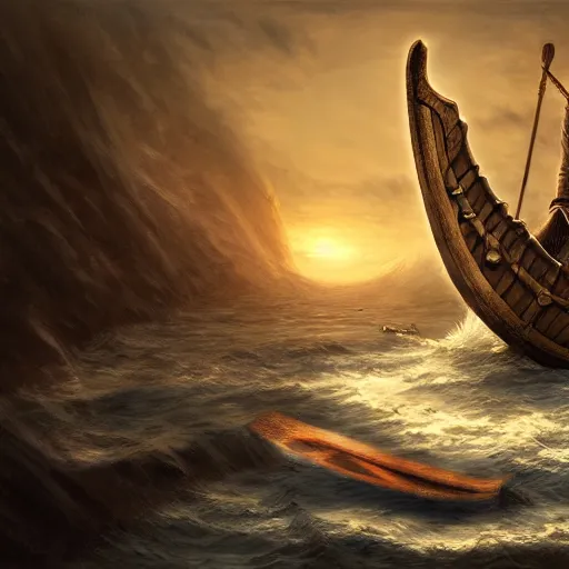 Image similar to viking ship, centered in picture, daytime, epic fantasy, detailed, intricate, digital painting, concept art, realistic, smooth, focus, rim light