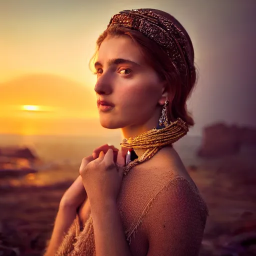 Image similar to photographic portrait of a stunningly beautiful turkish renaissance female in soft dreamy light at sunset, contemporary fashion shoot, by edward robert hughes, annie leibovitz and steve mccurry, david lazar, jimmy nelsson, breathtaking, 8 k resolution, extremely detailed, beautiful, establishing shot, artistic, hyperrealistic, beautiful face, octane render