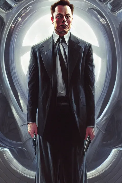 Prompt: elon musk as agent smith from the matrix, realistic portrait, symmetrical, highly detailed, digital painting, artstation, concept art, smooth, sharp focus, illustration, cinematic lighting, art by artgerm and greg rutkowski and alphonse mucha