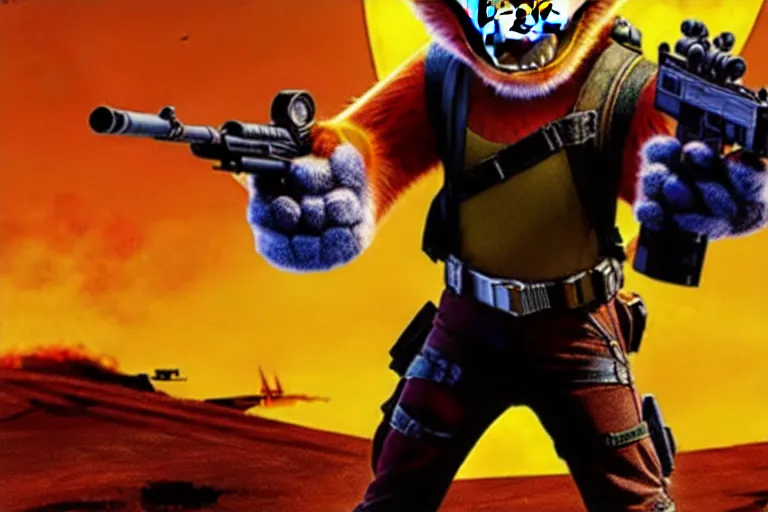 Image similar to nick wilde, heavily armed and armored facing down armageddon in a dark and gritty reboot from the makers of mad max : fury road : witness me