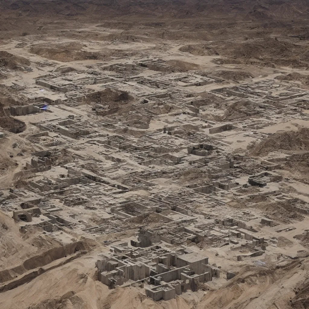 Image similar to rave at herzog & de meuron bioremediation architecture in the mining tailing in the desert