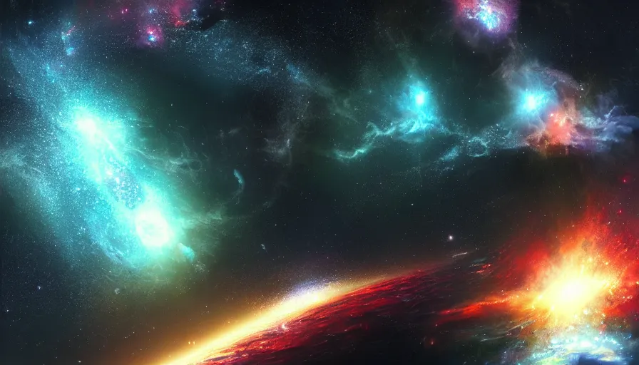 Image similar to deep space with lots of galaxys, artstation, dark
