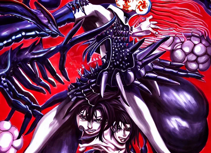 Image similar to shin megami tensei art of a demon called mi - go, crustacean, art by kazuma kaneko, demonic! compedium!, digital drawing, white background, high quality, highly detailed