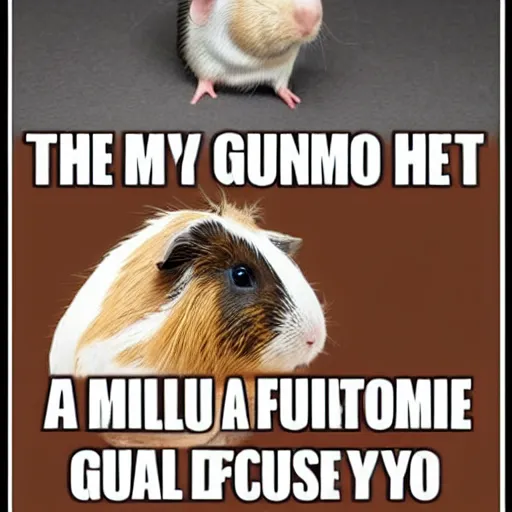 Image similar to a meme image of a guinea pig with text saying hello i'm a guinea pig