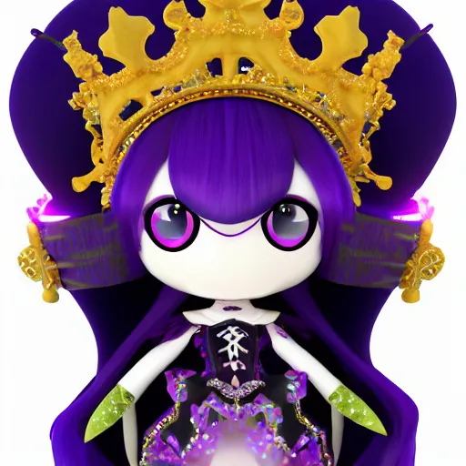 Prompt: cute fumo plush of a elaborately dressed gothic punk princess in black and purple regalia, crown, outline glow lens flare, vray