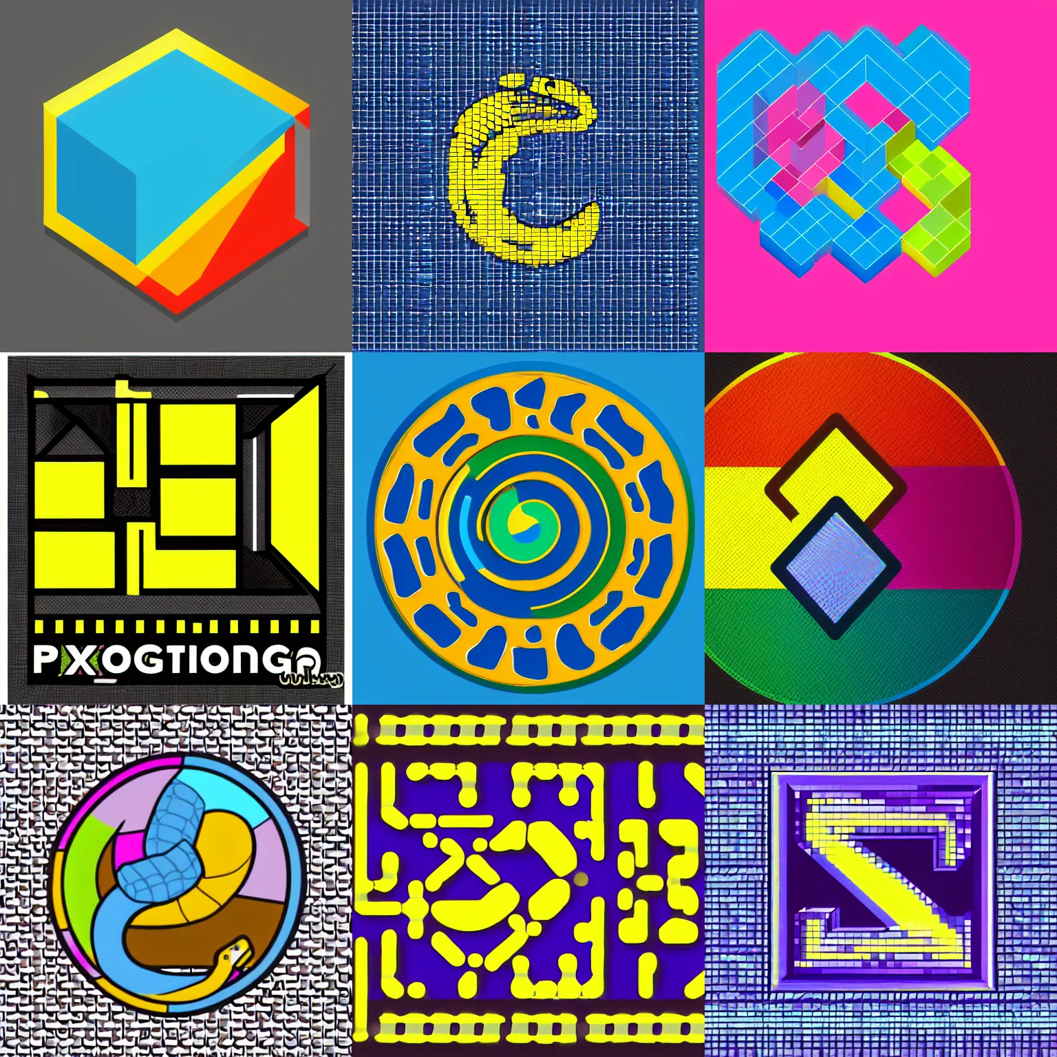 Prompt: python programming logo, blockwork art bold colours