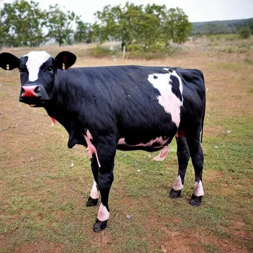 Prompt: a radioactive symbol painted onto the pelt of a cow