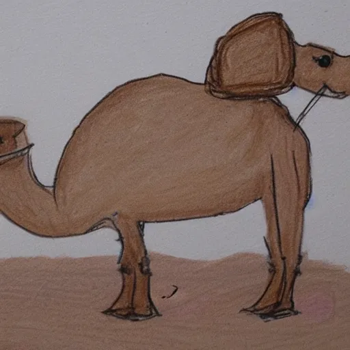 Image similar to Child drawing of camel sipping tea on the desert