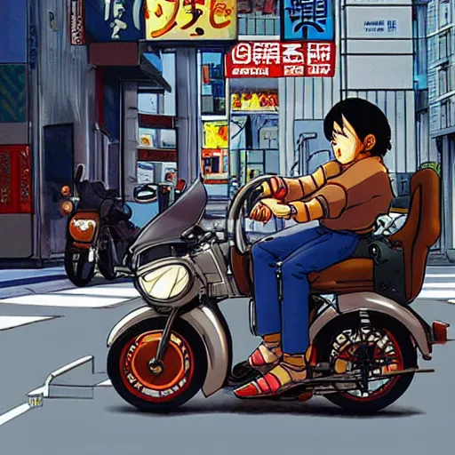 Image similar to ”motorcycle with three wheels in tokyo street, akira style”