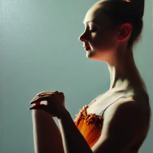 Image similar to portrait of a ballerina, very thick and wet oil paint, 8 k, cinematic light, shadows, reflection highlights in the paint, in the style of joseph lee,