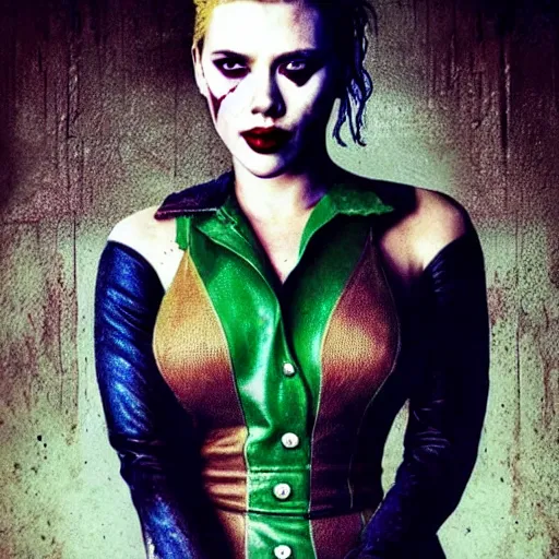 Prompt: Scarlett Johansen playing The Joker movie poster hdr