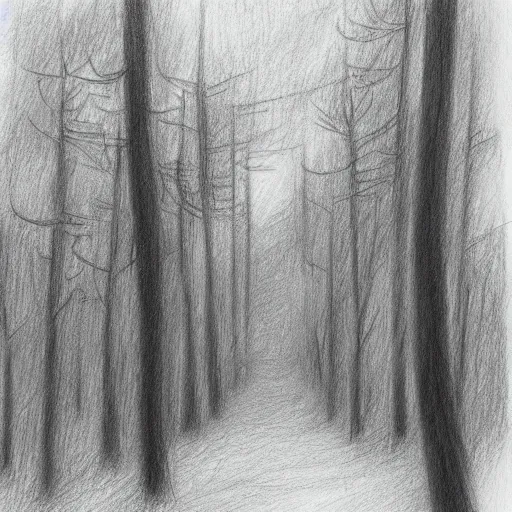 Image similar to a ghost in gloomy woods pencil sketch