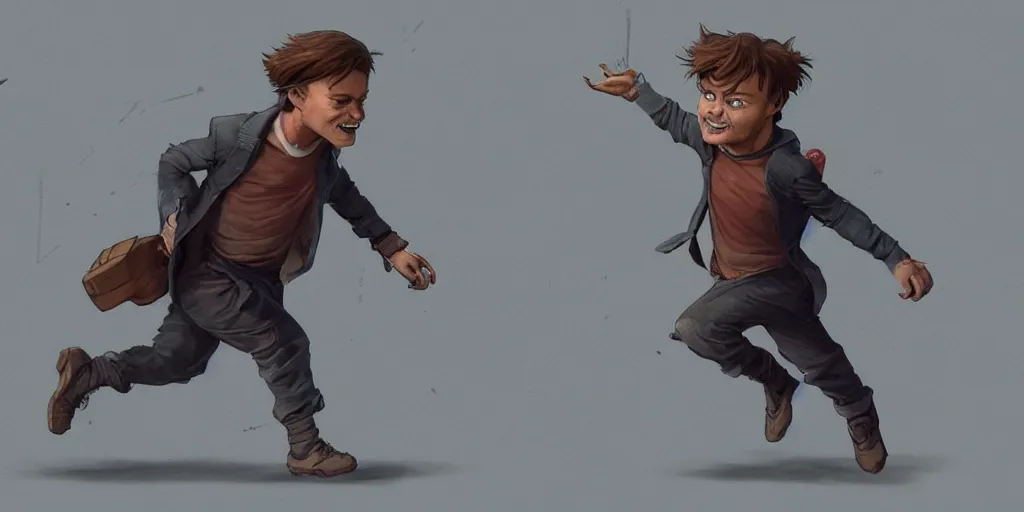 Prompt: cartoonish little leonardo di caprio running, geert goilis, vivid colors, character sheet, fine details, concept design, contrast, kim jung gi, greg rutkowski, trending on artstation, 8 k, full body, turnaround, front view, back view, ultra wide angle