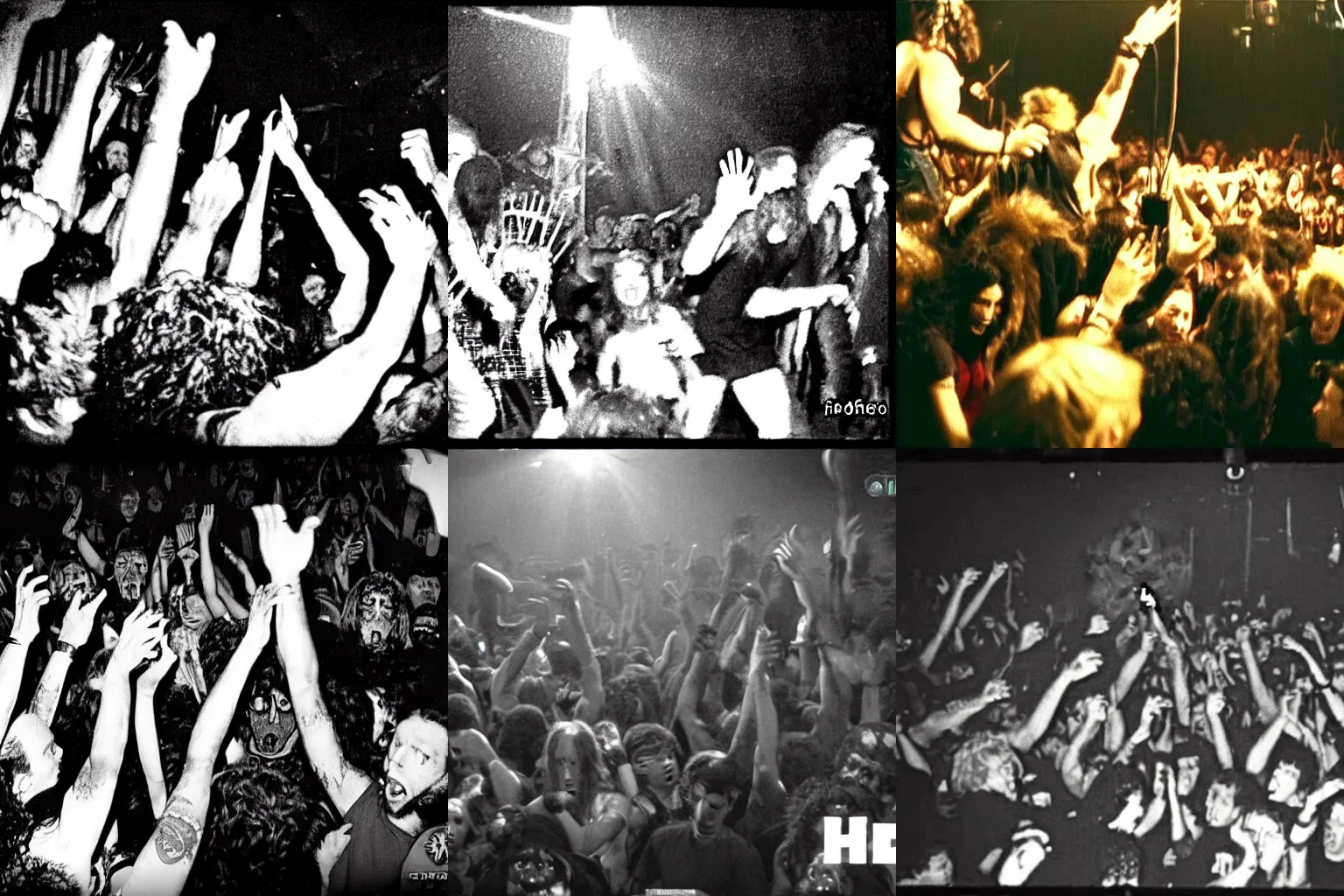 Prompt: old found camcorder footage of a werewolf in a mosh pit, concert, club, grainy