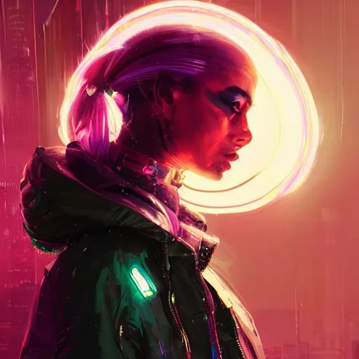 Image similar to detailed side profile portrait Neon Girl, cyberpunk futuristic neon, reflective puffy coat, by Ismail inceoglu dragan bibin hans thoma greg rutkowski Alexandros Pyromallis Nekro Rene Maritte Illustrated, Perfect face, fine details, realistic shaded, fine-face, pretty face, 8k, UHD, ray tracing