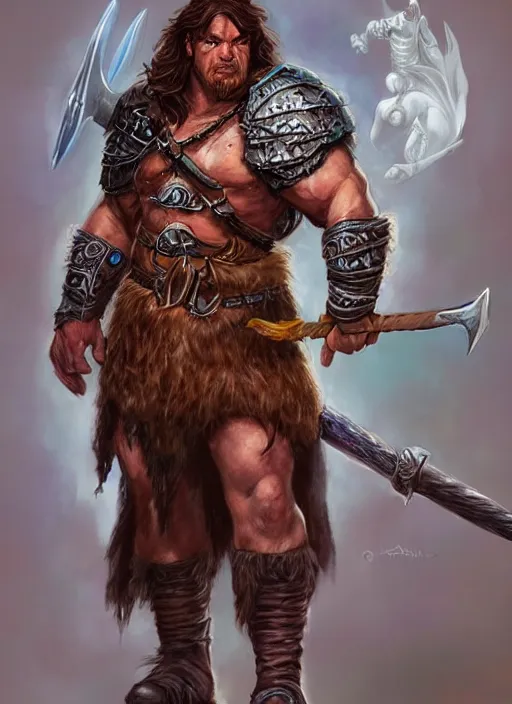 Prompt: short barbarian, ultra detailed fantasy, dndbeyond, bright, colourful, realistic, dnd character portrait, full body, pathfinder, pinterest, art by ralph horsley, dnd, rpg, lotr game design fanart by concept art, behance hd, artstation, deviantart, hdr render in unreal engine 5