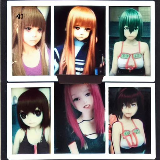 Prompt: collage of 5 Polaroid photos of anime girl