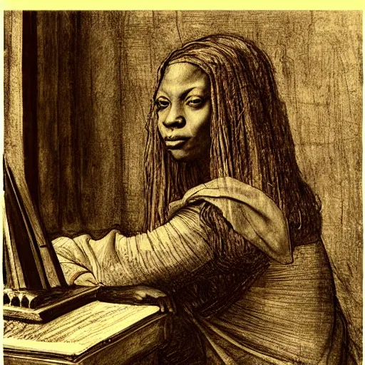 Prompt: of leonardo davinci sktching studies of nina simone