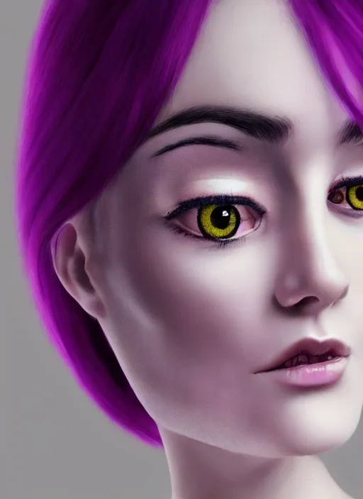 Prompt: photorealistic 3 0 0 0 one eye cyclope beautiful female with purple hair portrait photography feroflex photorealistic studio lighting ektachrome detailed intricate face details, ultradetails, beautiful face, realistic shaded perfect face, extremely fine details