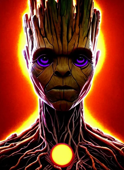 Prompt: symmetry portrait of groot from guardians of galaxy, sci - fi, tech wear, glowing lights!! intricate, elegant, highly detailed, digital painting, artstation, concept art, smooth, sharp focus, illustration, art by artgerm and greg rutkowski and alphonse mucha