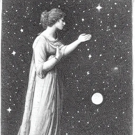 Image similar to hypatia looking at the stars in awe