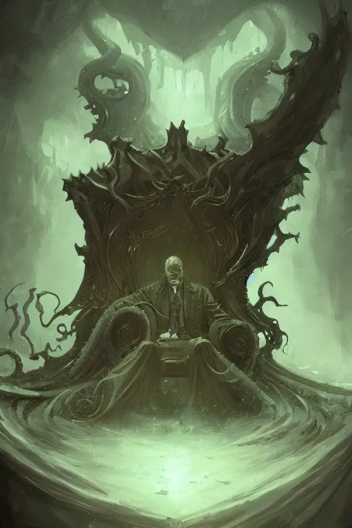 Image similar to lovecraftian king on a throne, digital art, in the style of greg rutkowski, trending on artstation