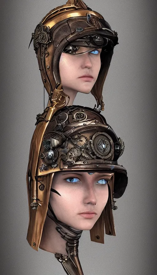 Prompt: steampunk helmet, female warrior, sharp focus, moebius, game art