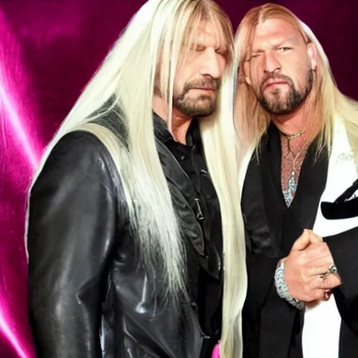 Prompt: triple H with long white hair