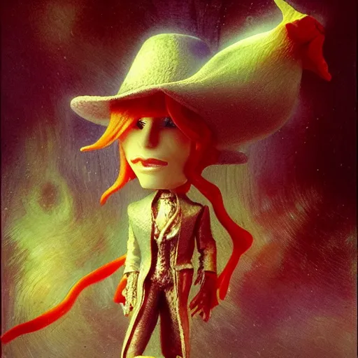 Prompt: magic mushroom, david bowie, nendroid, gaston bussiere style