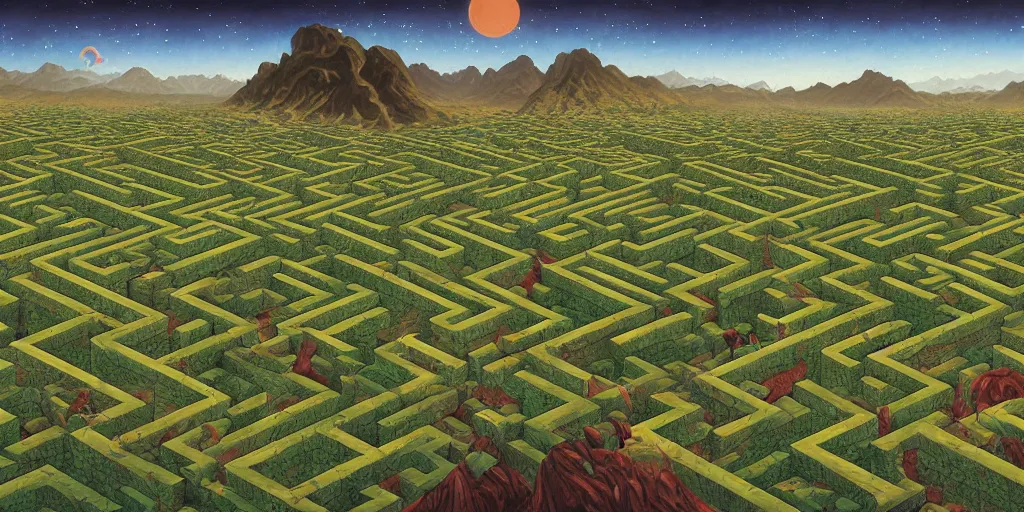 Image similar to the grand landscape of the endless maze, art by kotaro chiba