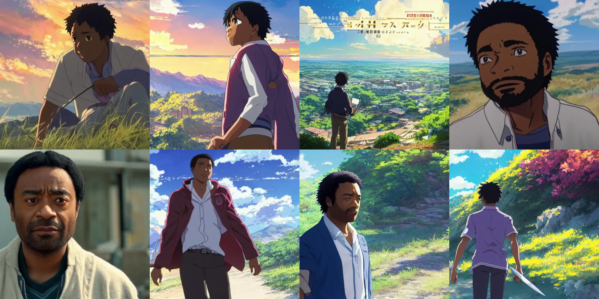 Prompt: chiwetel ejiofor in a still from the anime your name ( 2 0 1 6 ) directed by makoto shinkai