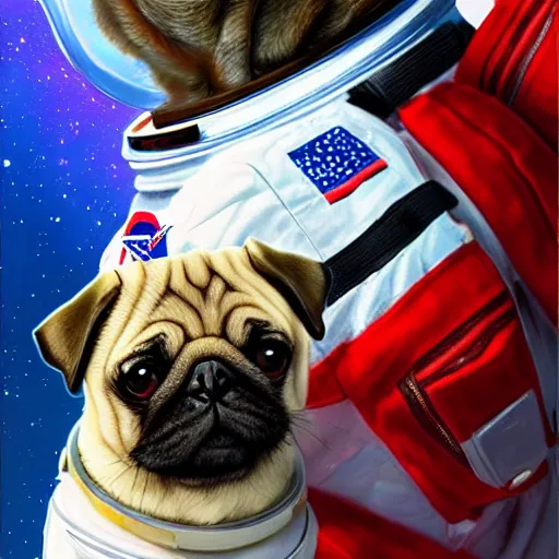 Prompt: An astronaut next to a pug, digital art, trending on artstation, HDR