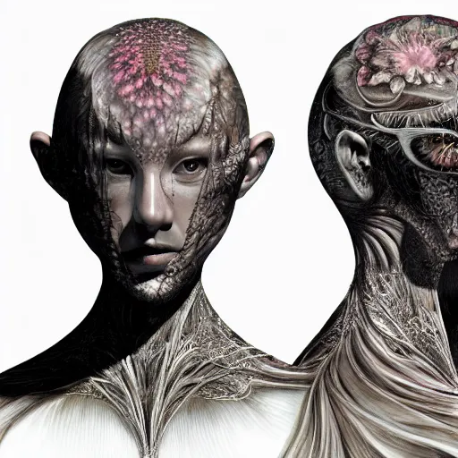 Image similar to Photo of a creature from another universe by ernst haeckel, iris van herpen, james jean, mandy jurgens, artstation, fashion editorial