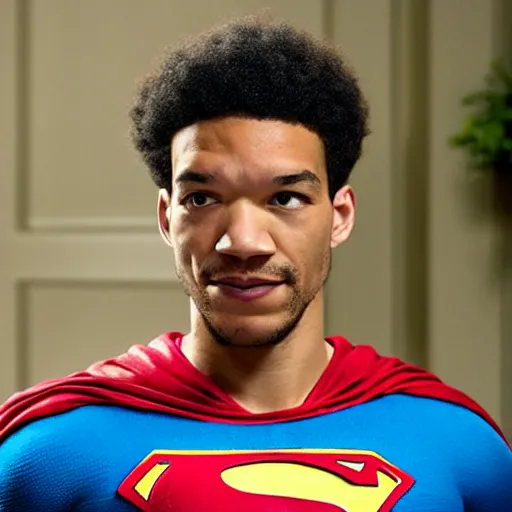 Prompt: photograph of justice smith dressed in superman suit