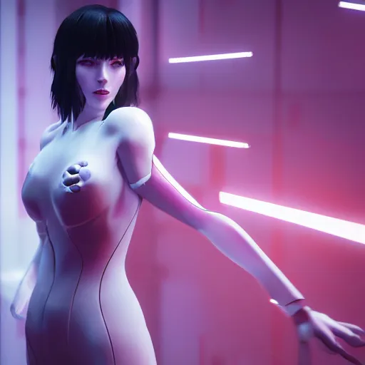 Image similar to ghost in the shell inspired avant-garde art, deco fashion, highly detailed, photorealistic portrait, bright studio setting, studio lighting, crisp quality and light reflections, unreal engine 5 quality render